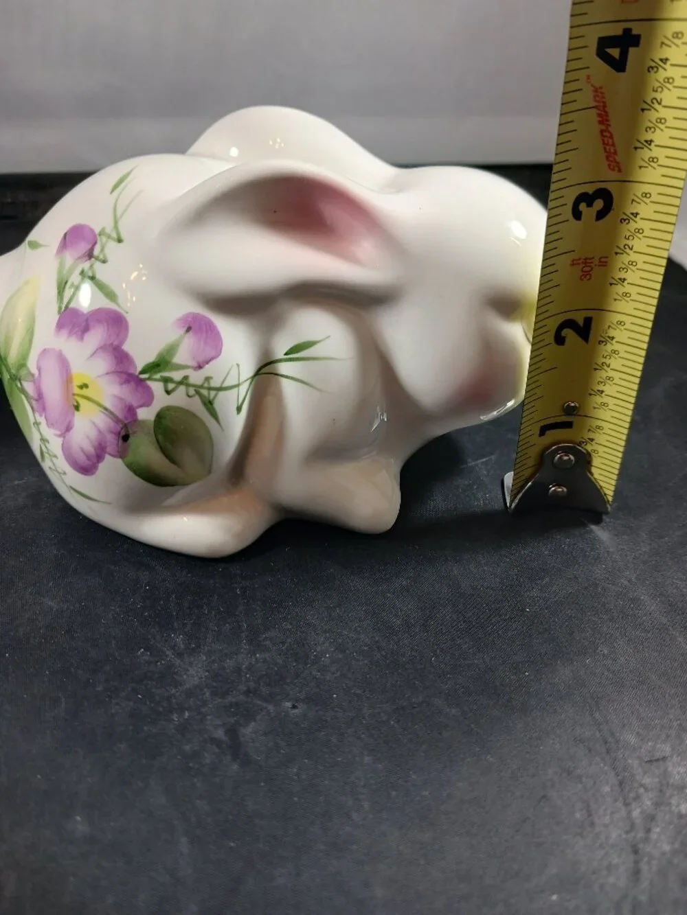 2 Vintage Ceramic Bunny Rabbit with Floral Print Body Purple Green